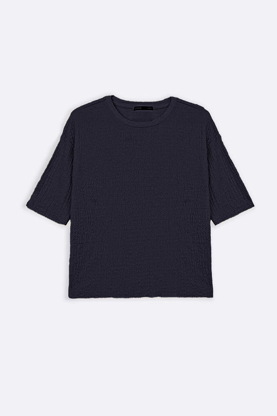 NAVY TEXTURED STRETCHY TOP