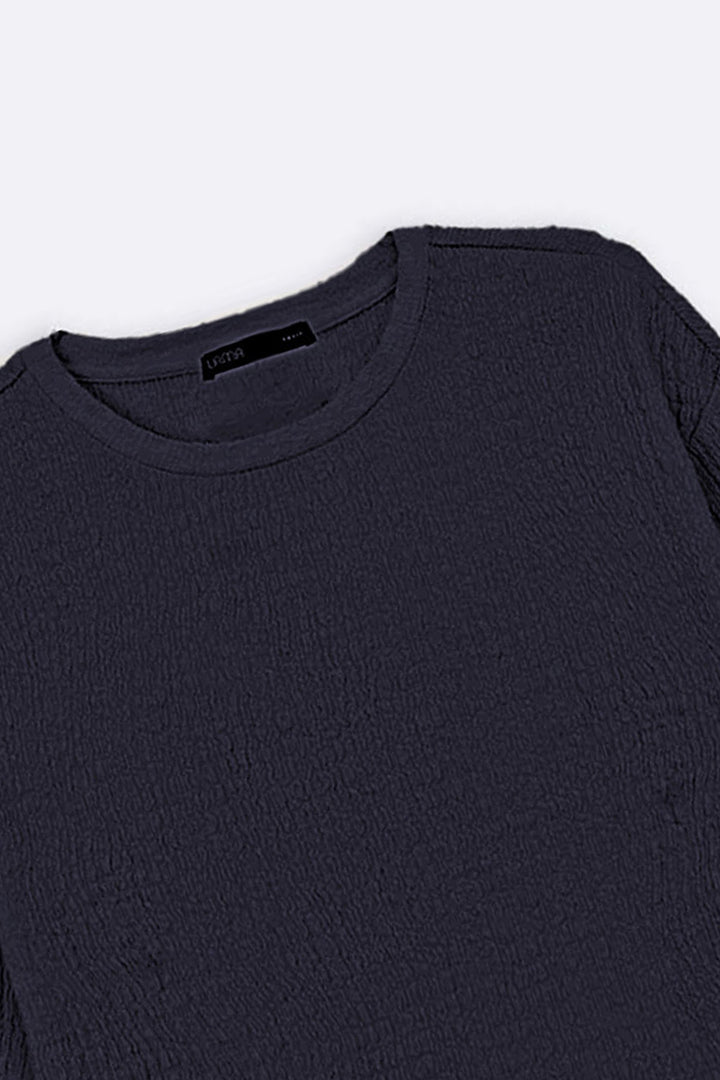 NAVY TEXTURED STRETCHY TOP