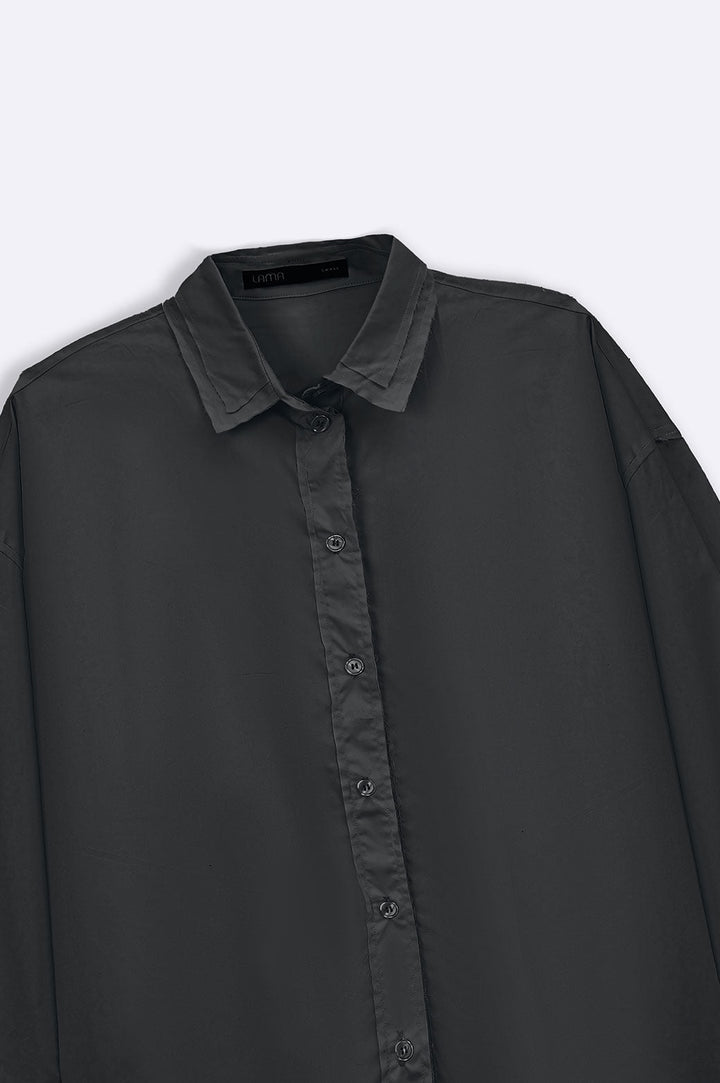 BLACK CURVE FRAYED SHIRT