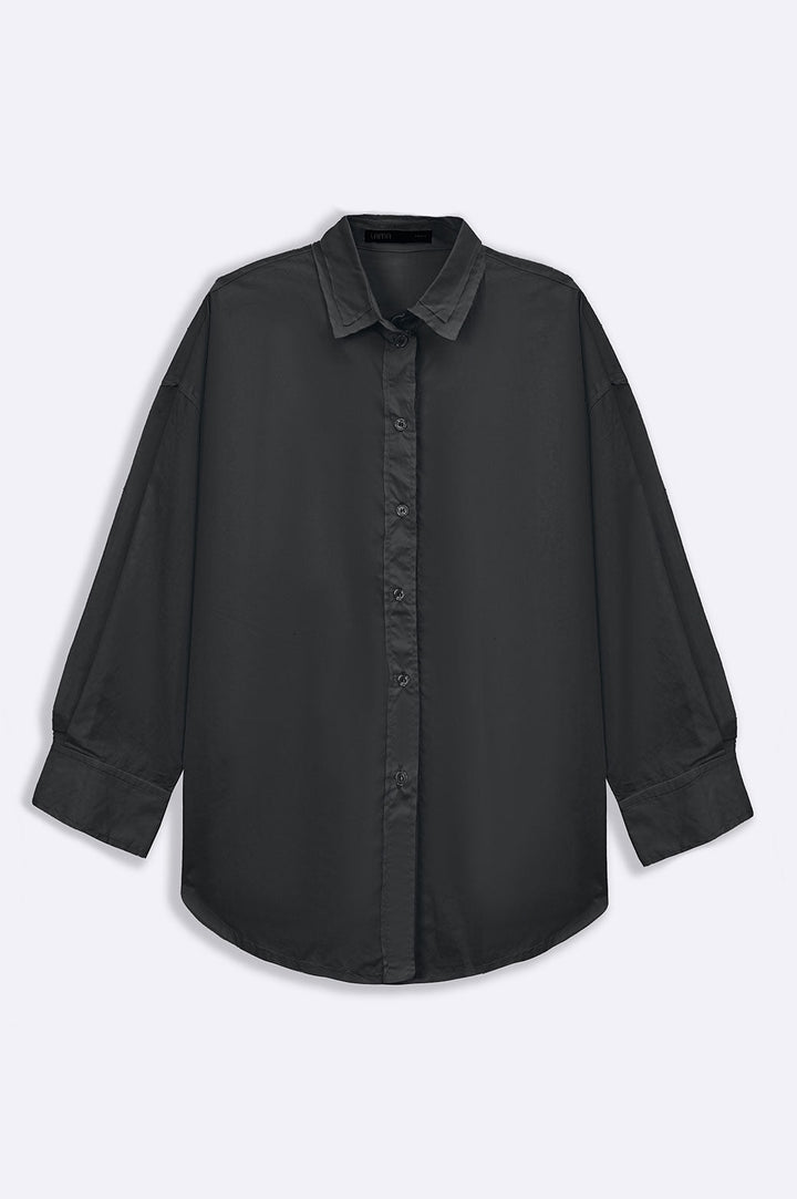 BLACK CURVE FRAYED SHIRT