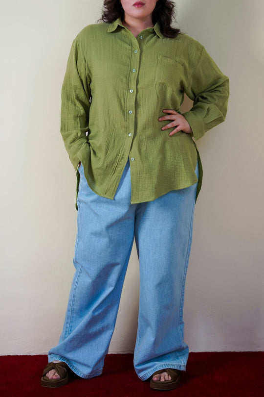 GREEN CURVE MUSLIN SHIRT