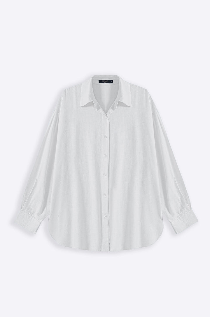 WHITE CURVE LINEN SHIRT