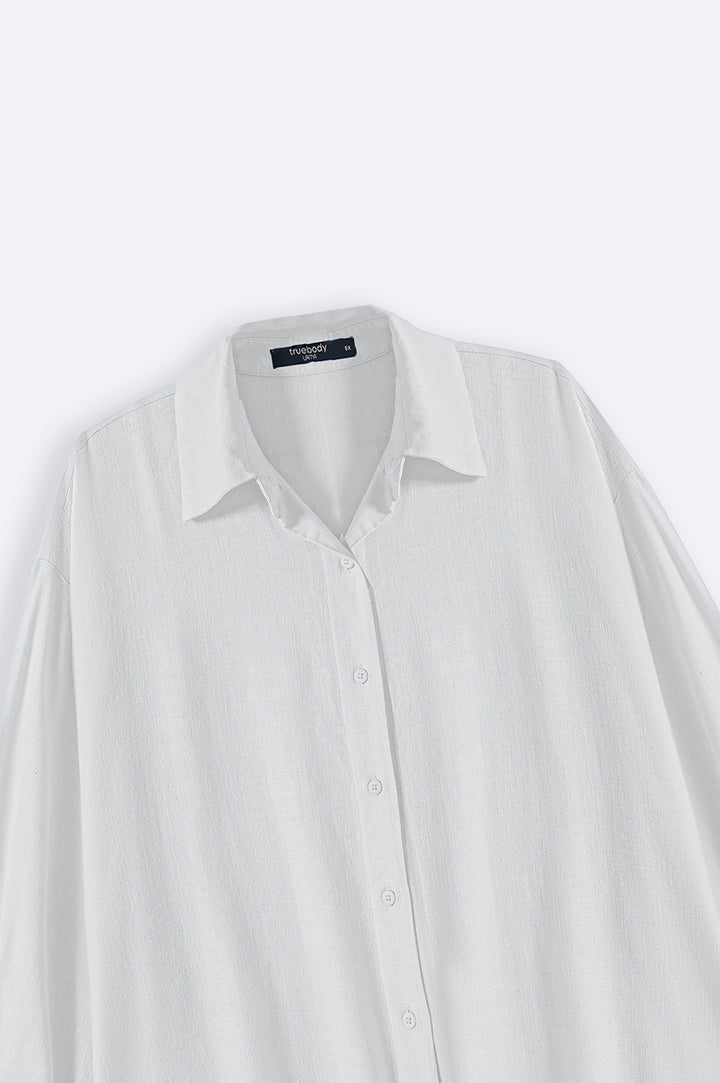 WHITE CURVE LINEN SHIRT