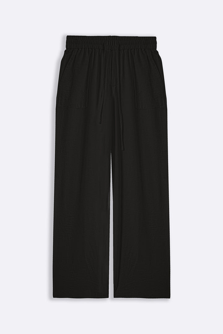 BLACK SLINKY WIDE LEG PANTS
