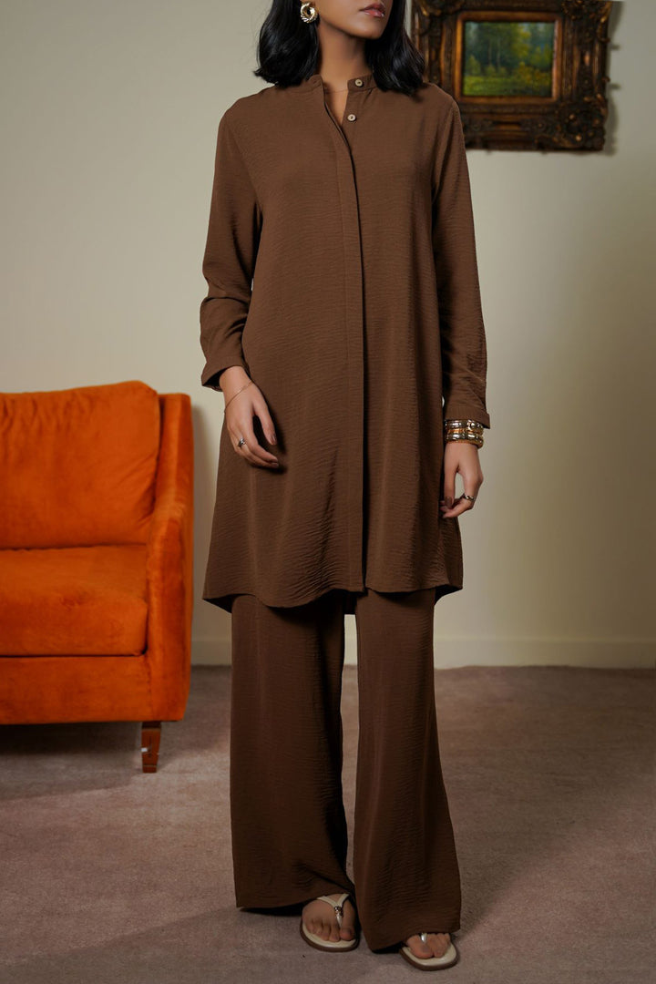 BROWN SLINKY WIDE LEG PANTS