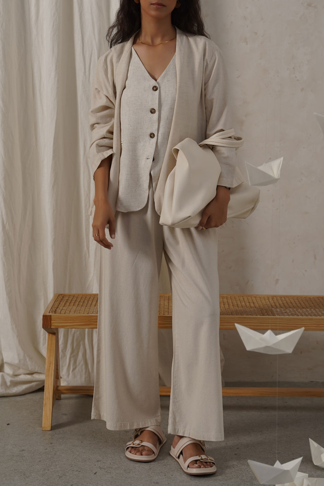 OFF WHITE LINEN EASY TROUSERS