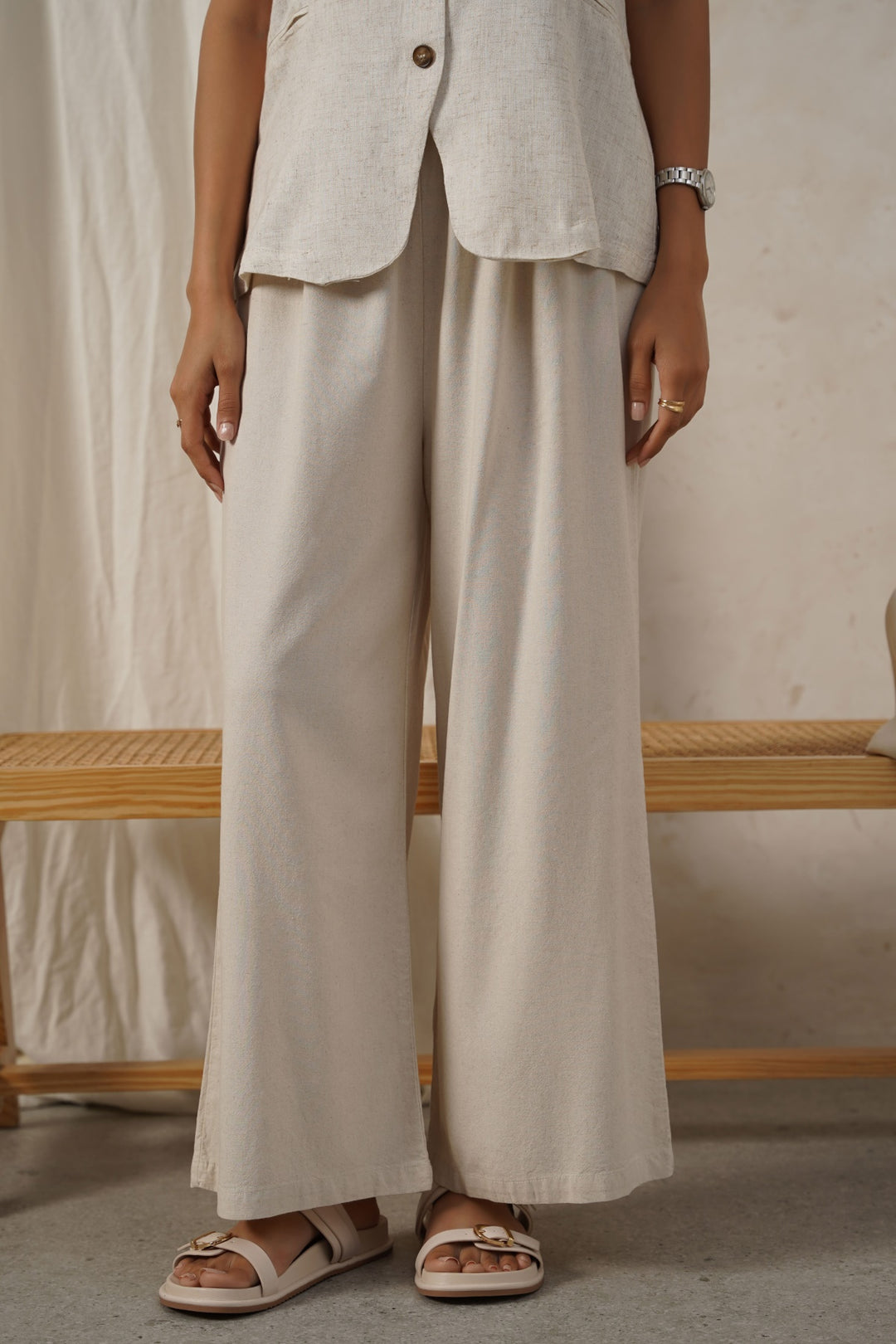 OFF WHITE LINEN EASY TROUSERS