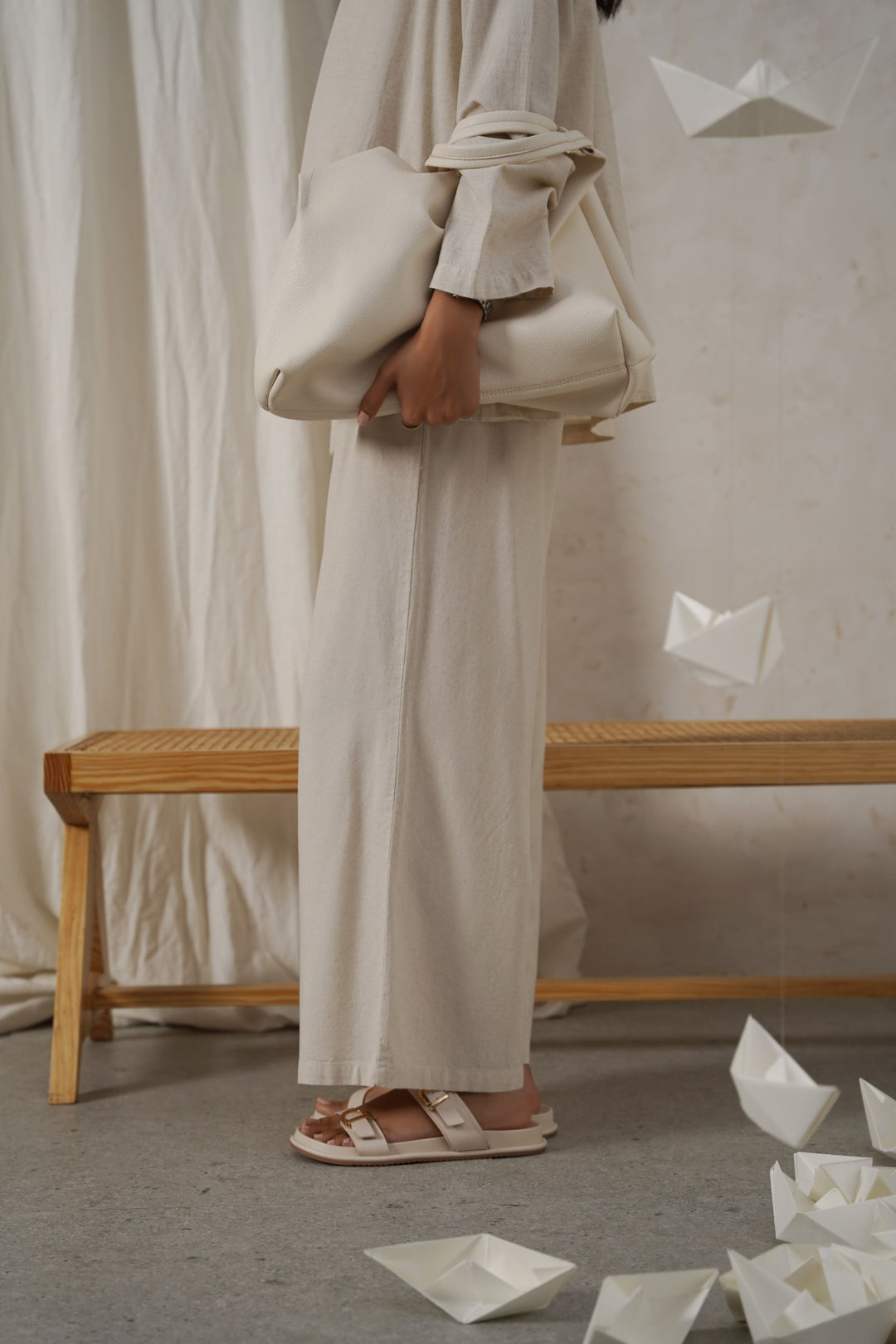 OFF WHITE LINEN EASY TROUSERS