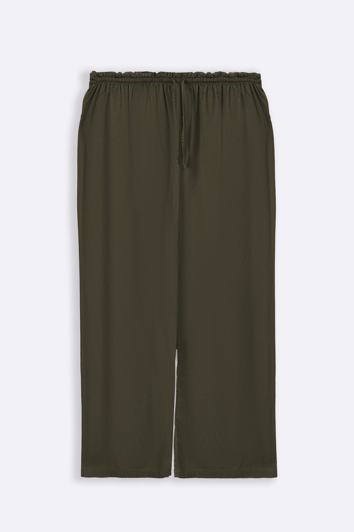 OLIVE LINEN EASY TROUSERS