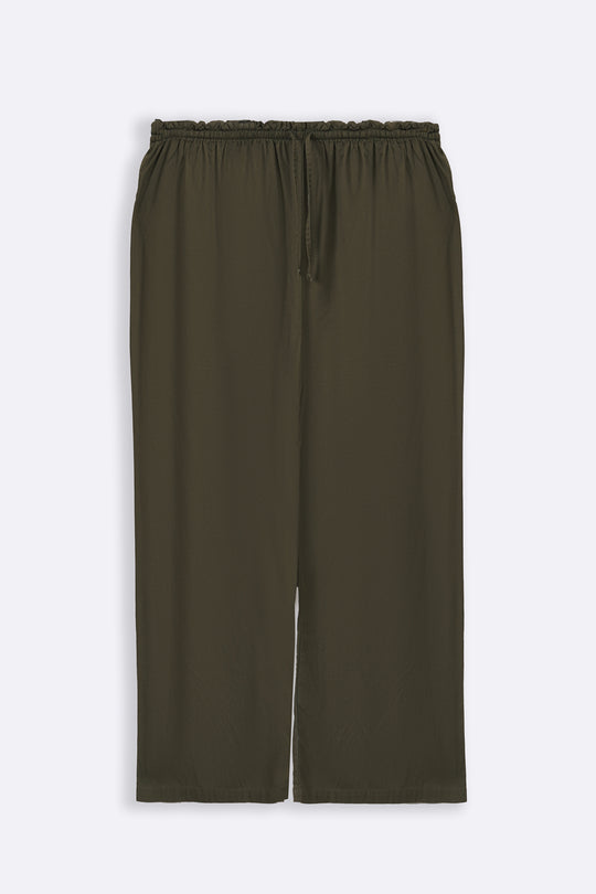 OLIVE LINEN EASY TROUSERS