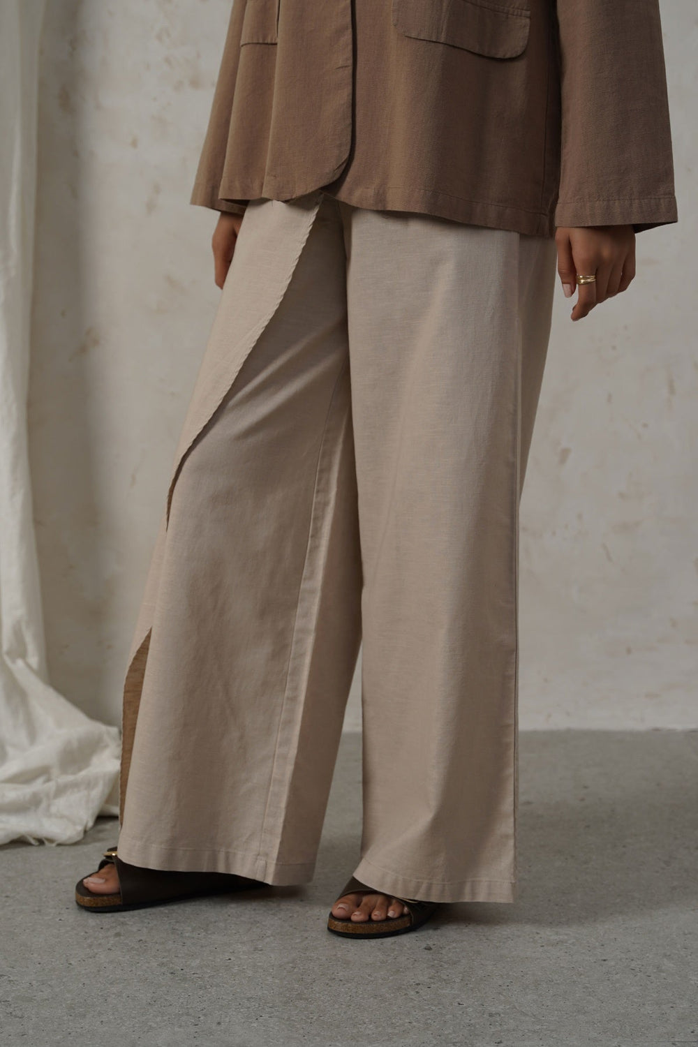 BEIGE LINEN WRAP PANTS