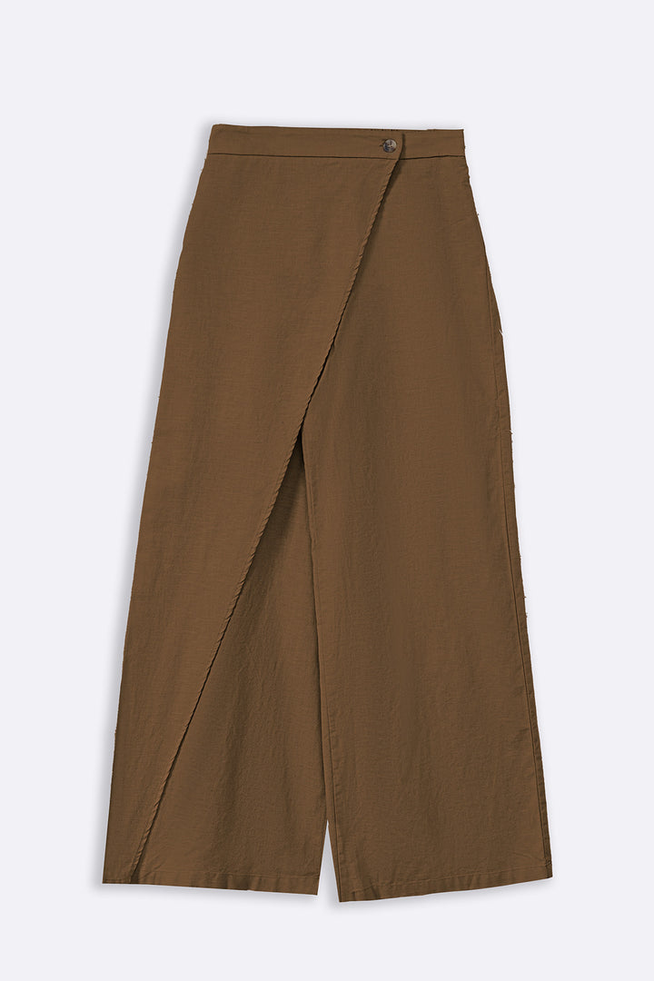 BROWN LINEN WRAP PANTS