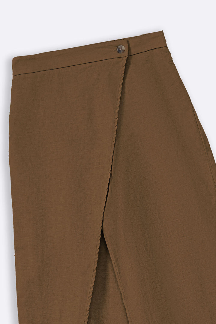 BROWN LINEN WRAP PANTS