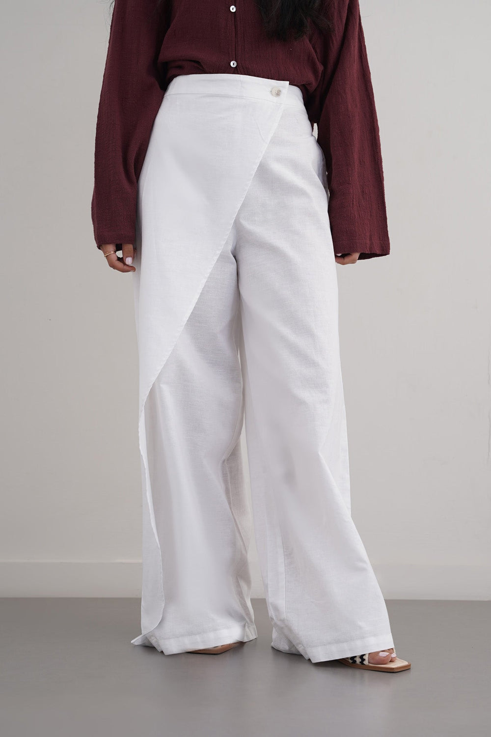 WHITE LINEN WRAP PANTS