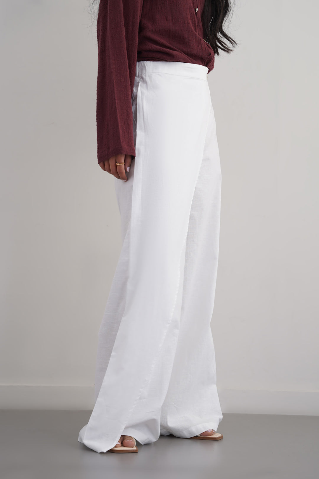 BROWN LINEN WRAP PANTS
