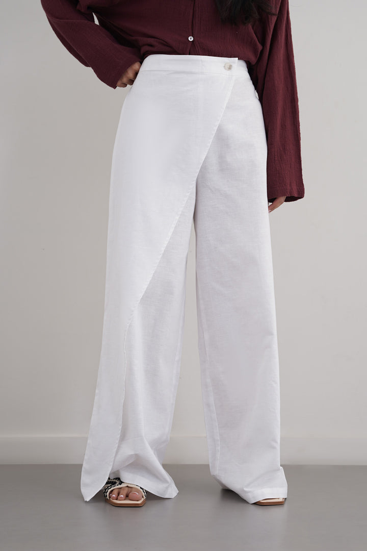 WHITE LINEN WRAP PANTS