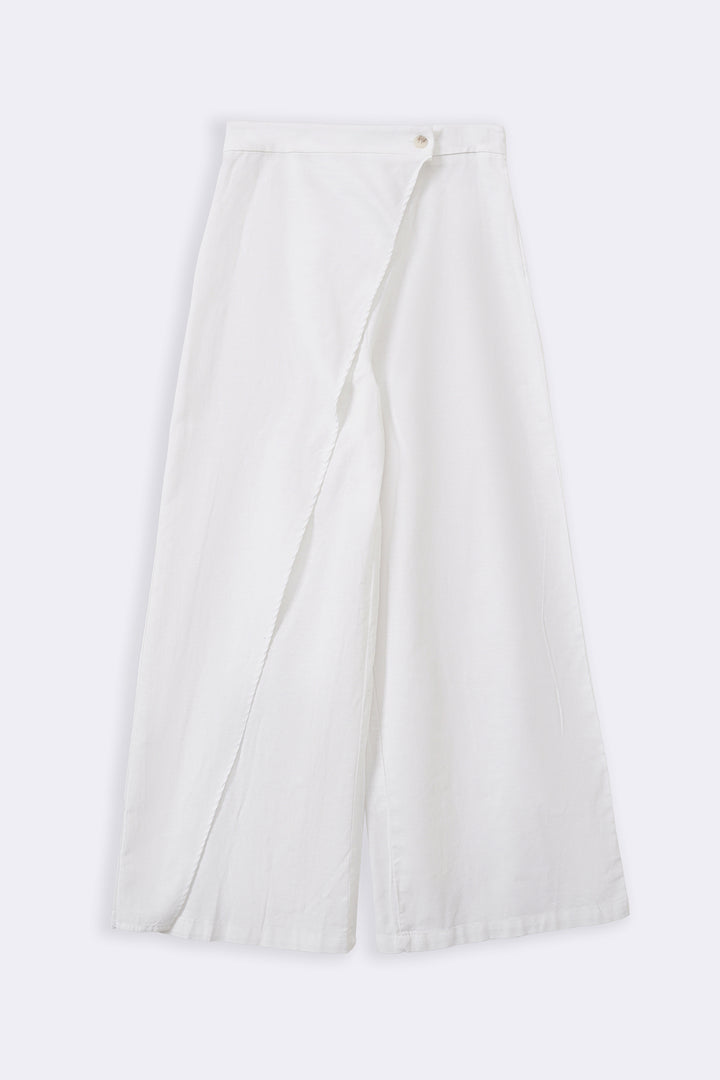 WHITE LINEN WRAP PANTS