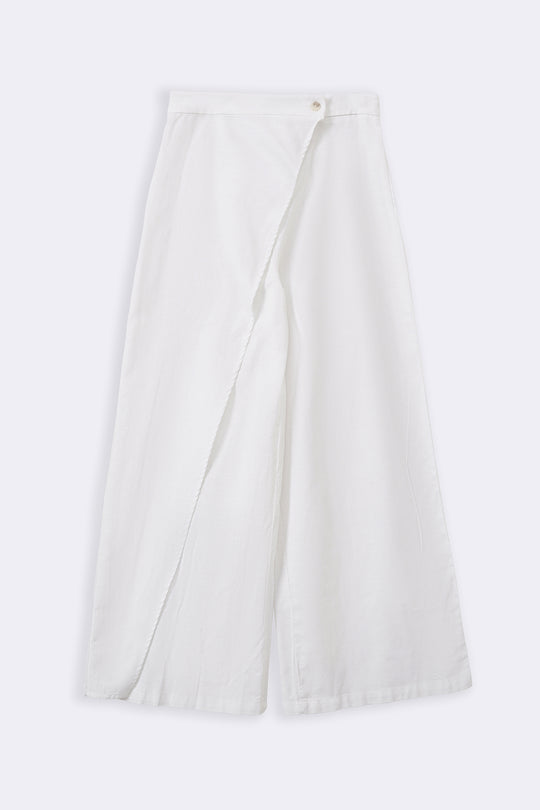 WHITE LINEN WRAP PANTS
