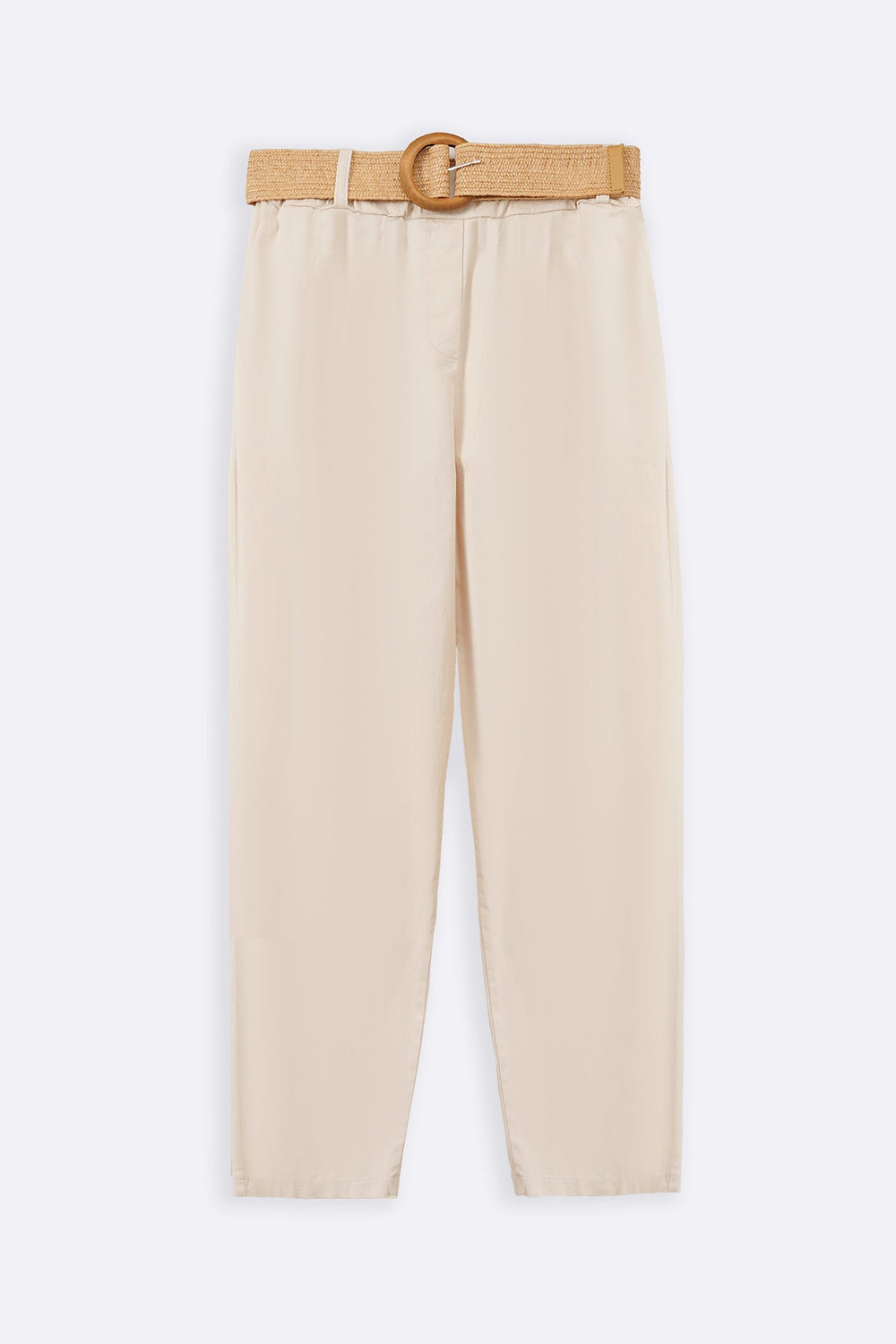 CREAM TAPERED COTTON PANTS WITH BELT