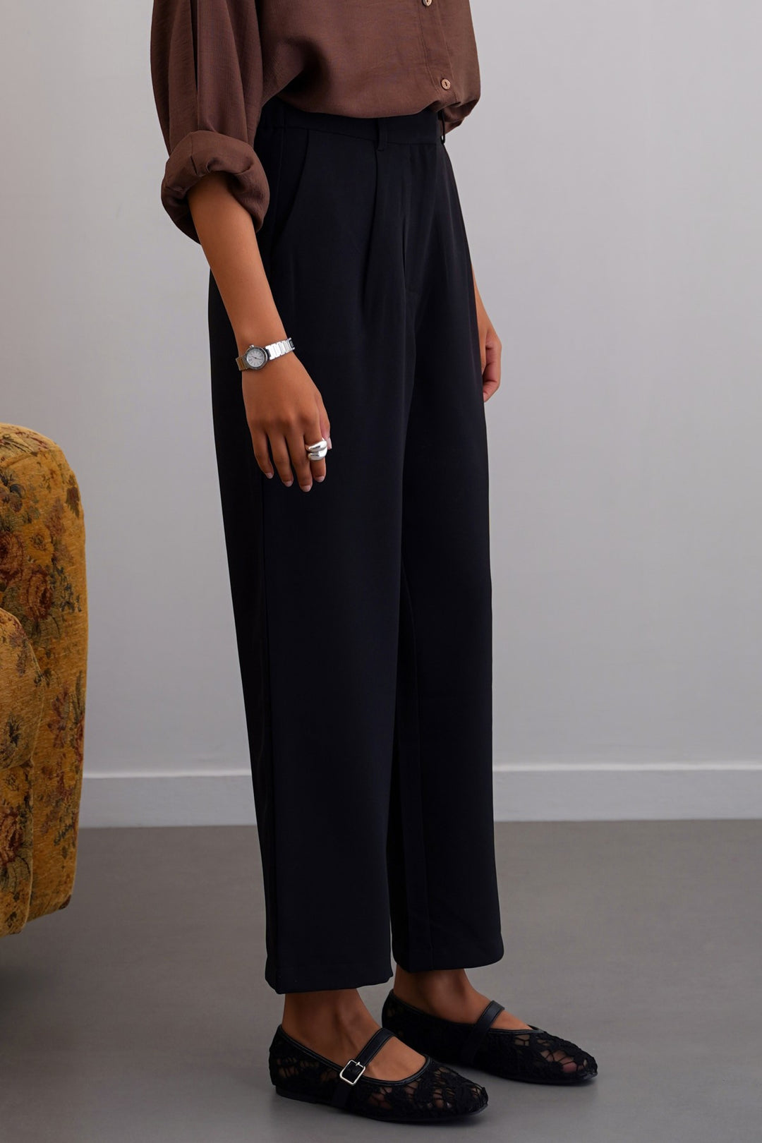 BLACK ANKLE TAILORED TROUSERS