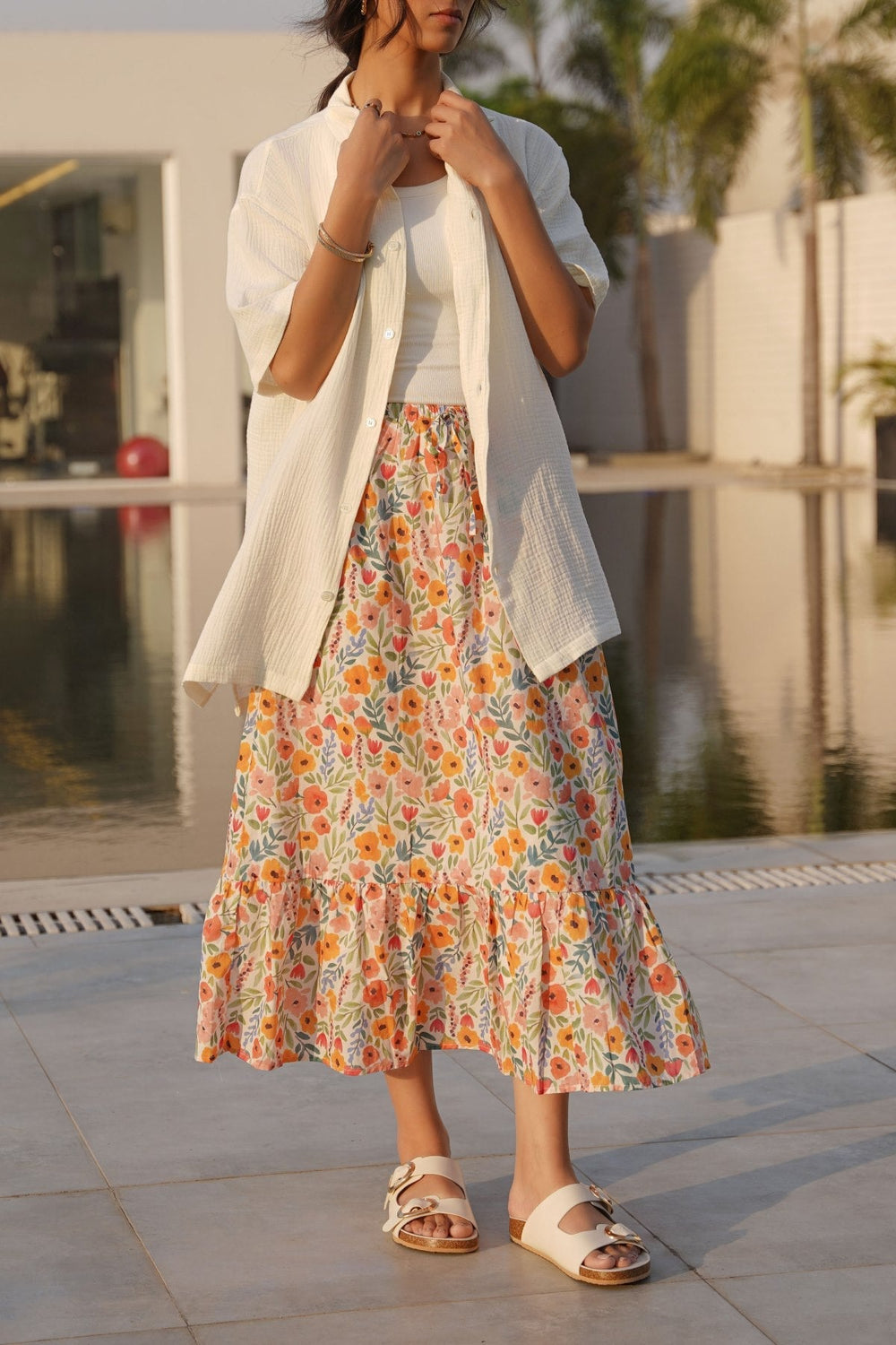 WHITE WILDFLOWER TIER SKIRT