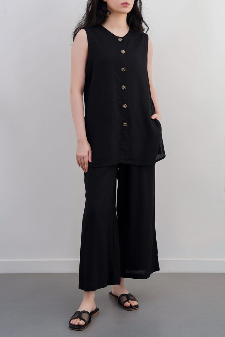 BLACK LINEN CULOTTES