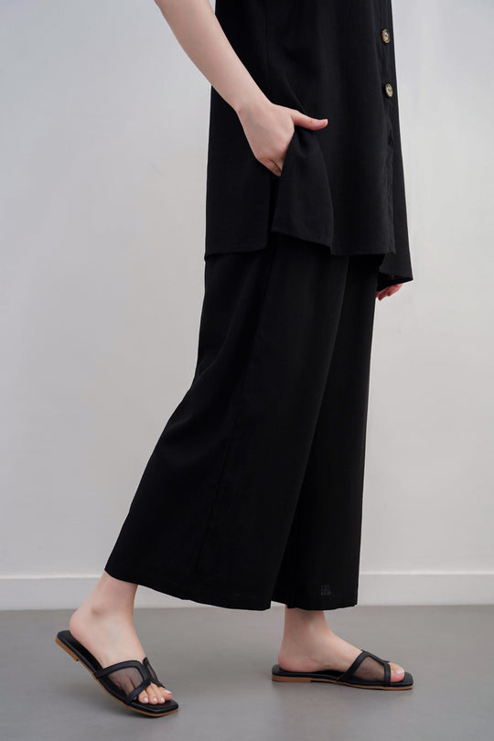 BLACK LINEN CULOTTES