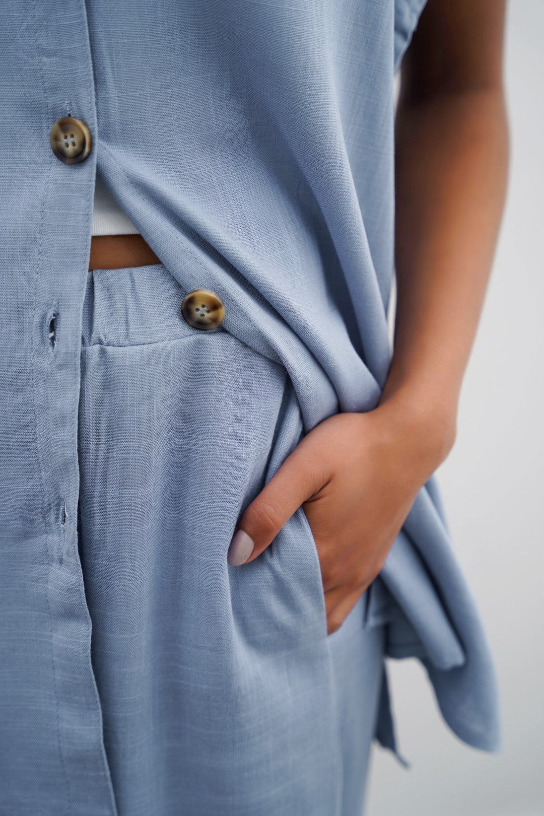 BLUE LINEN CULOTTES