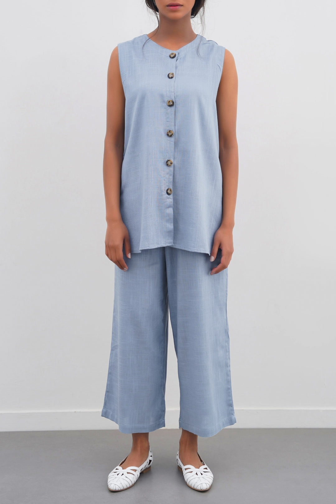 BLUE LINEN CULOTTES