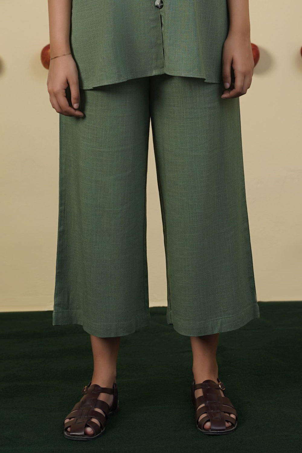 GREEN LINEN BLEND CULOTTES