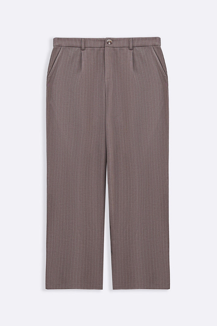 BEIGE TAILORED PINSTRIPE PANTS