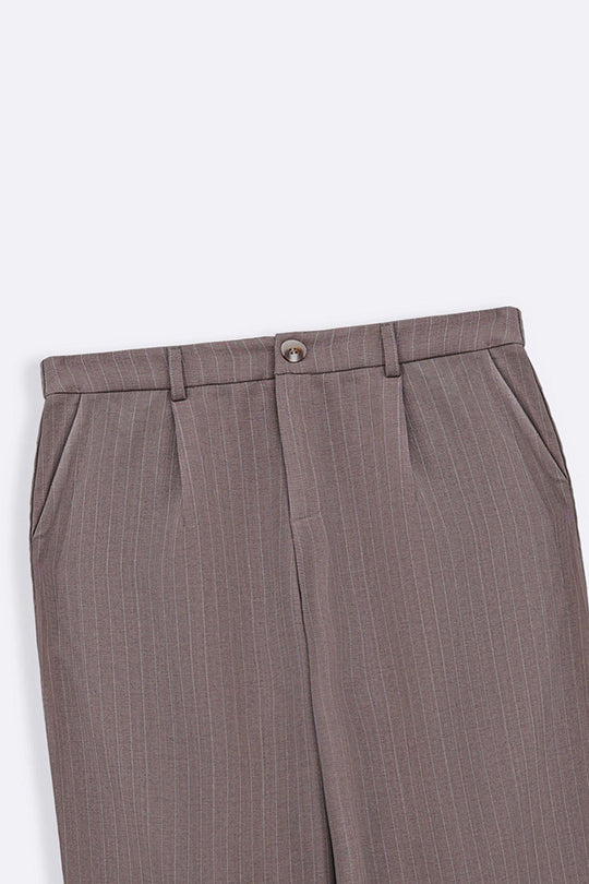 BEIGE TAILORED PINSTRIPE PANTS