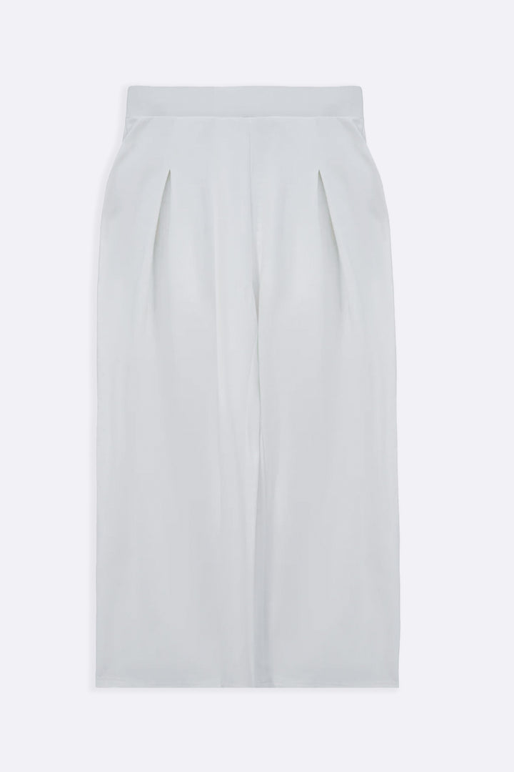 WHITE STRAIGHT BOX-PLEAT TROUSERS