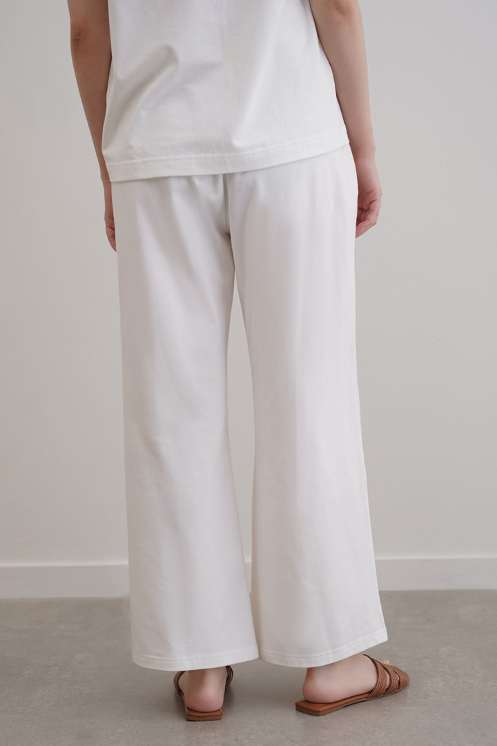 WHITE STRAIGHT BOX-PLEAT TROUSERS