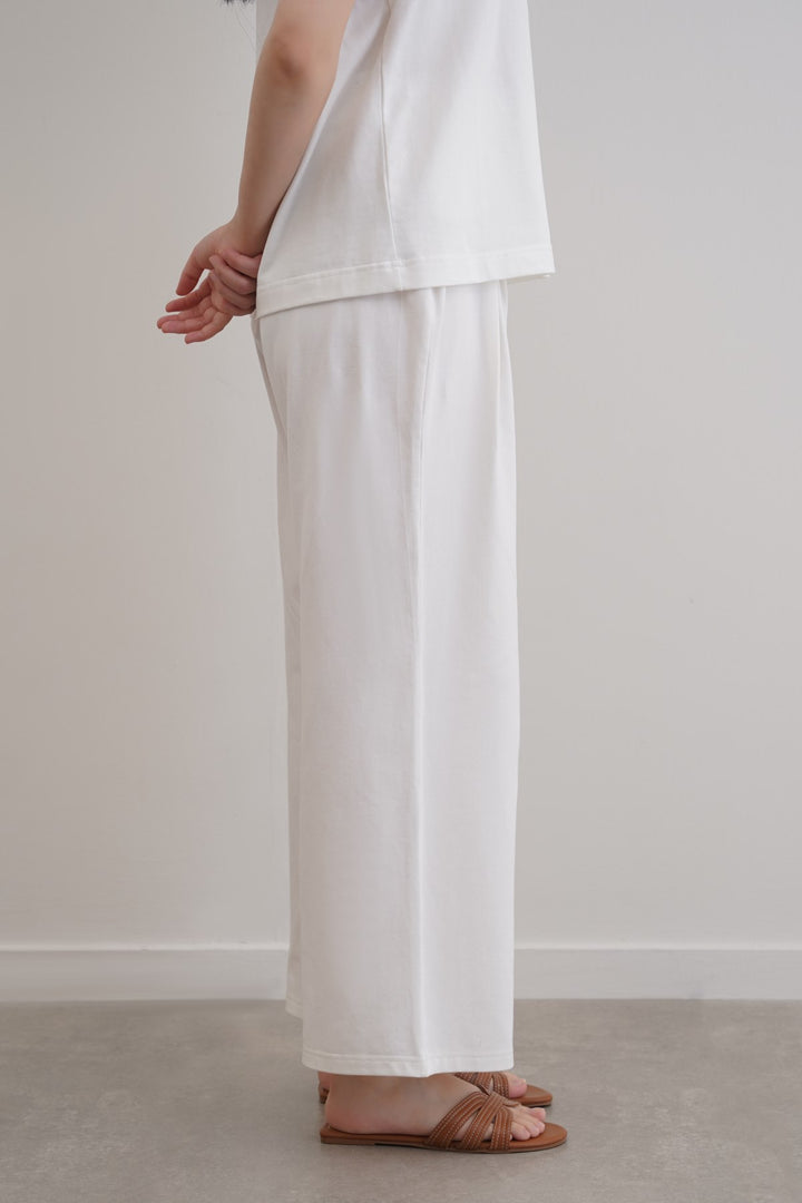 WHITE STRAIGHT BOX-PLEAT TROUSERS