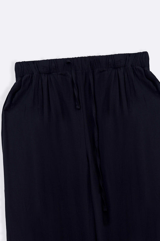 BLACK TEXTURED PALAZZO PANTS