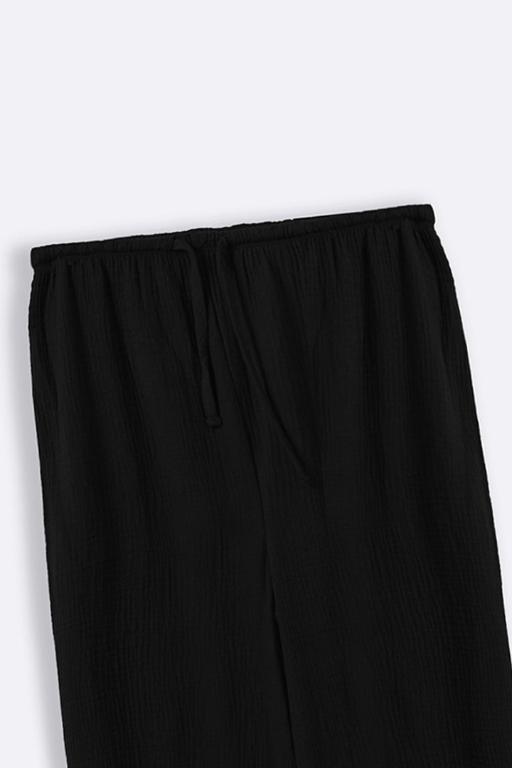 BLACK MUSLIN WIDE PANTS