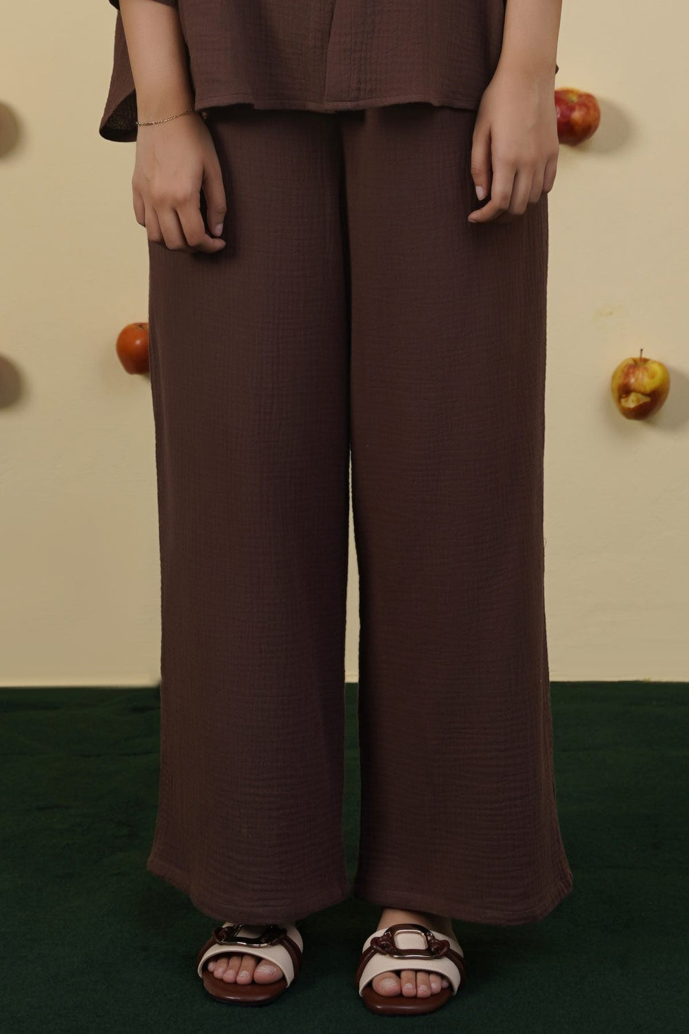 BROWN MUSLIN WIDE PANTS