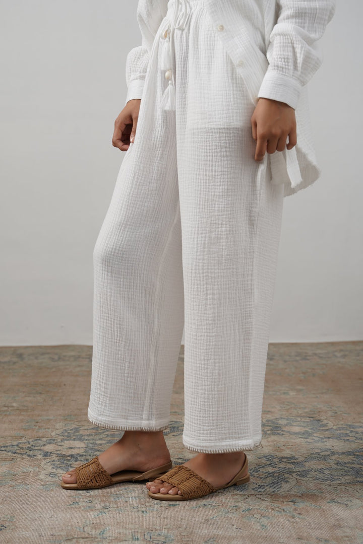 BEIGE RESORT EMBROIDERED WIDE PANTS