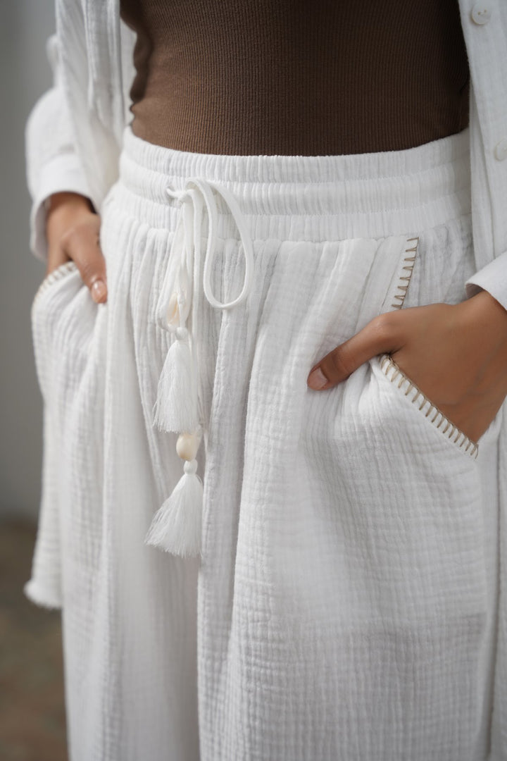 BEIGE RESORT EMBROIDERED WIDE PANTS