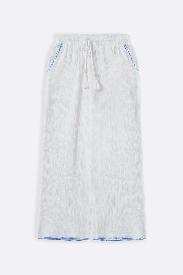 BLUE RESORT EMBROIDERED WIDE PANTS