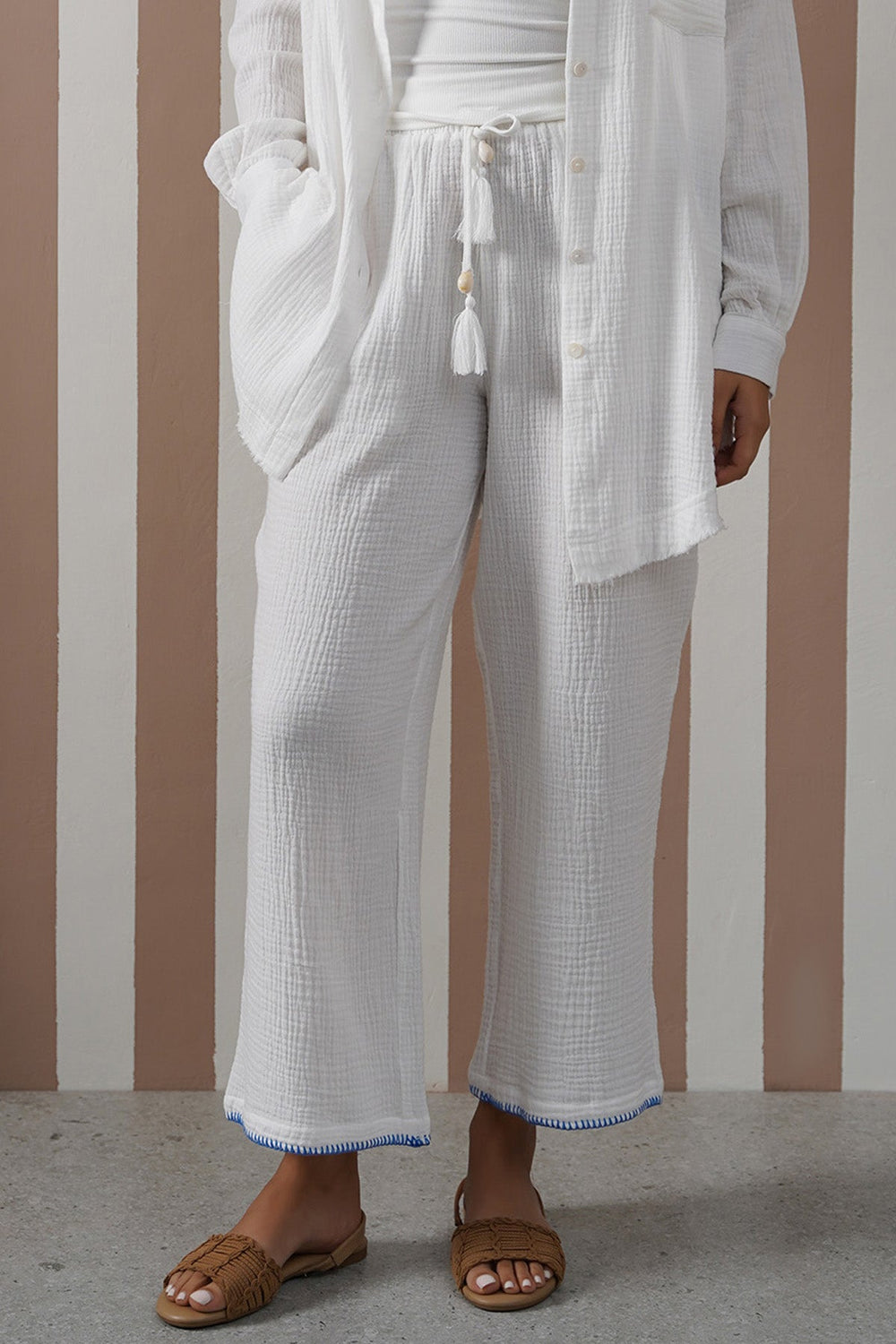 BLUE RESORT EMBROIDERED WIDE PANTS