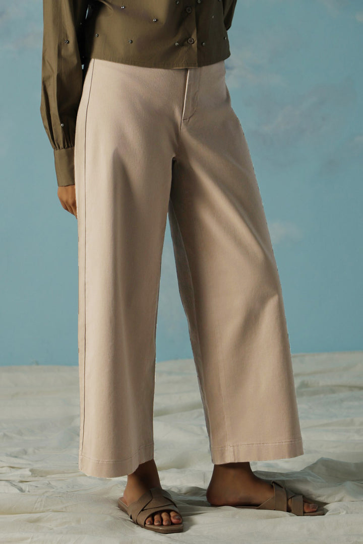 BEIGE WIDE LEG PANTS