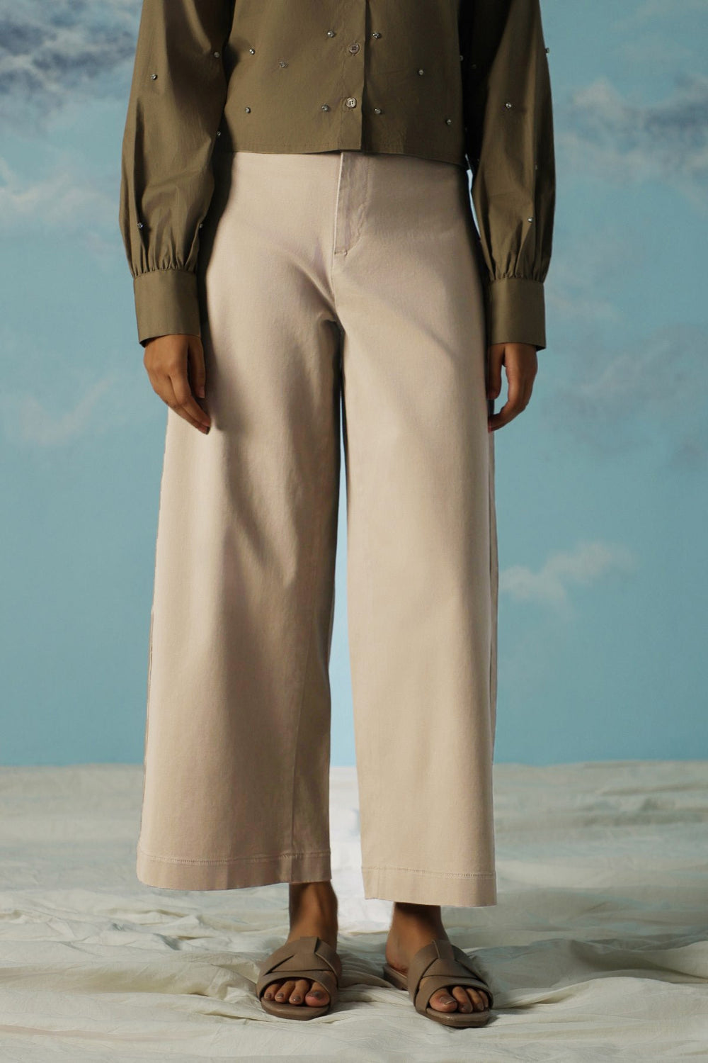 BEIGE WIDE LEG PANTS