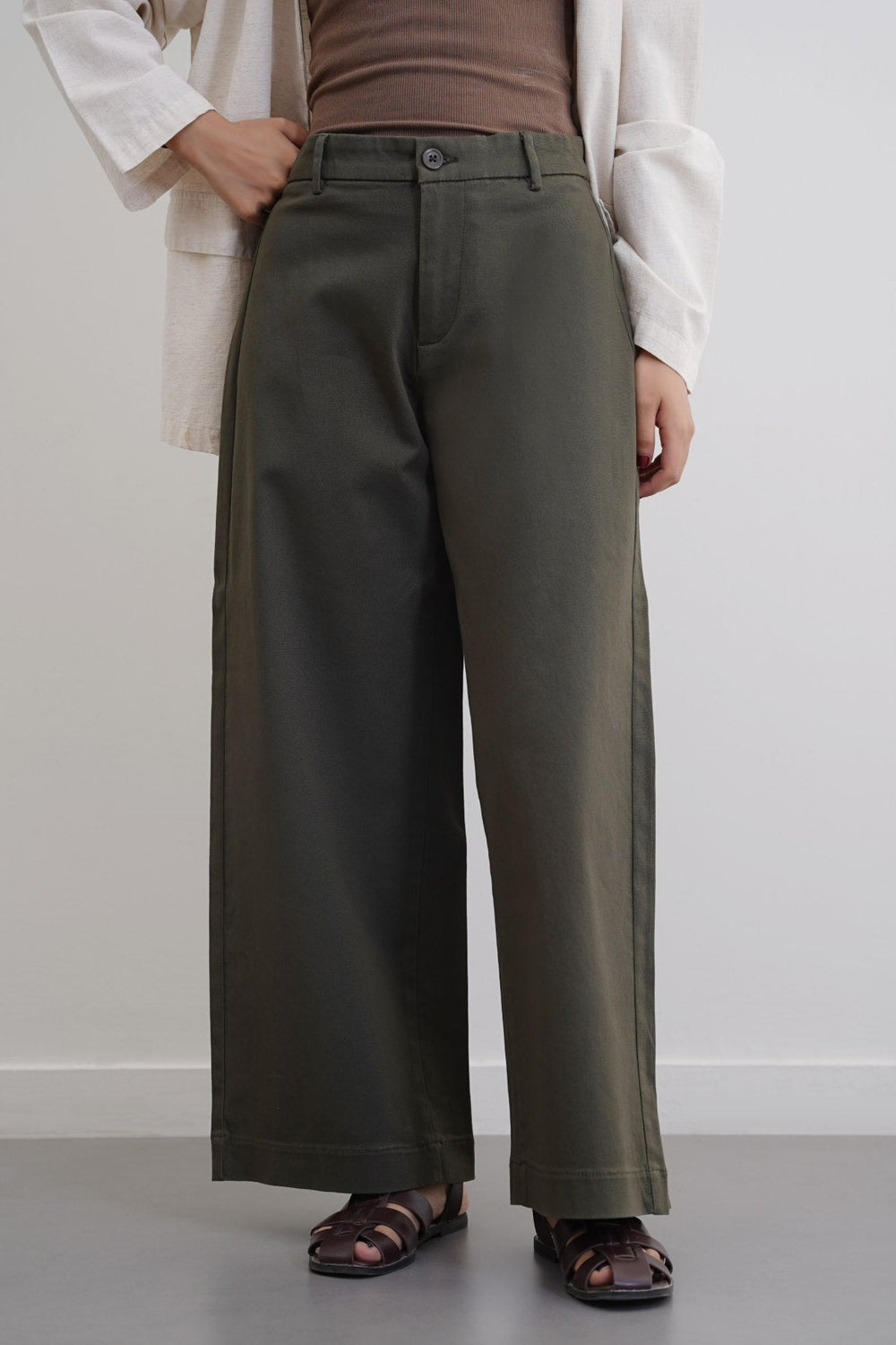 OLIVE WIDE LEG PANTS