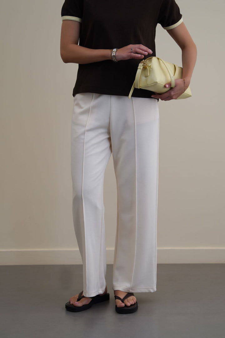 OAT WHITE STRAIGHT LOOSE TROUSERS