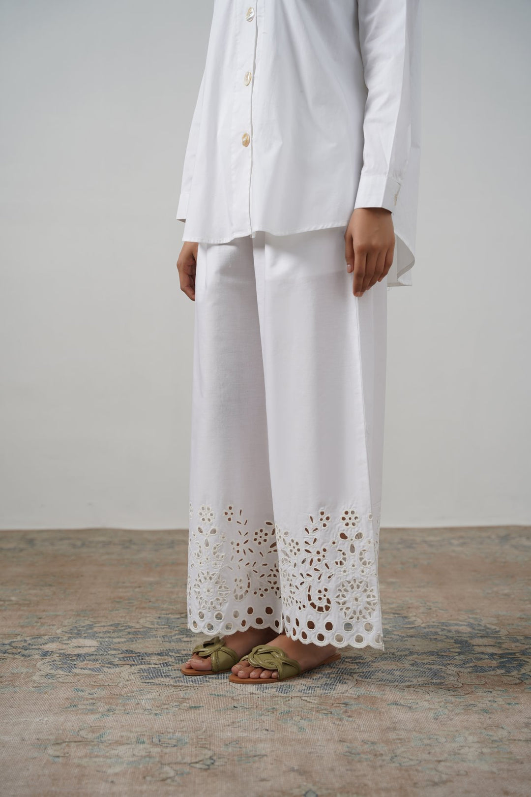 WHITE CREME CUTWORK PANTS