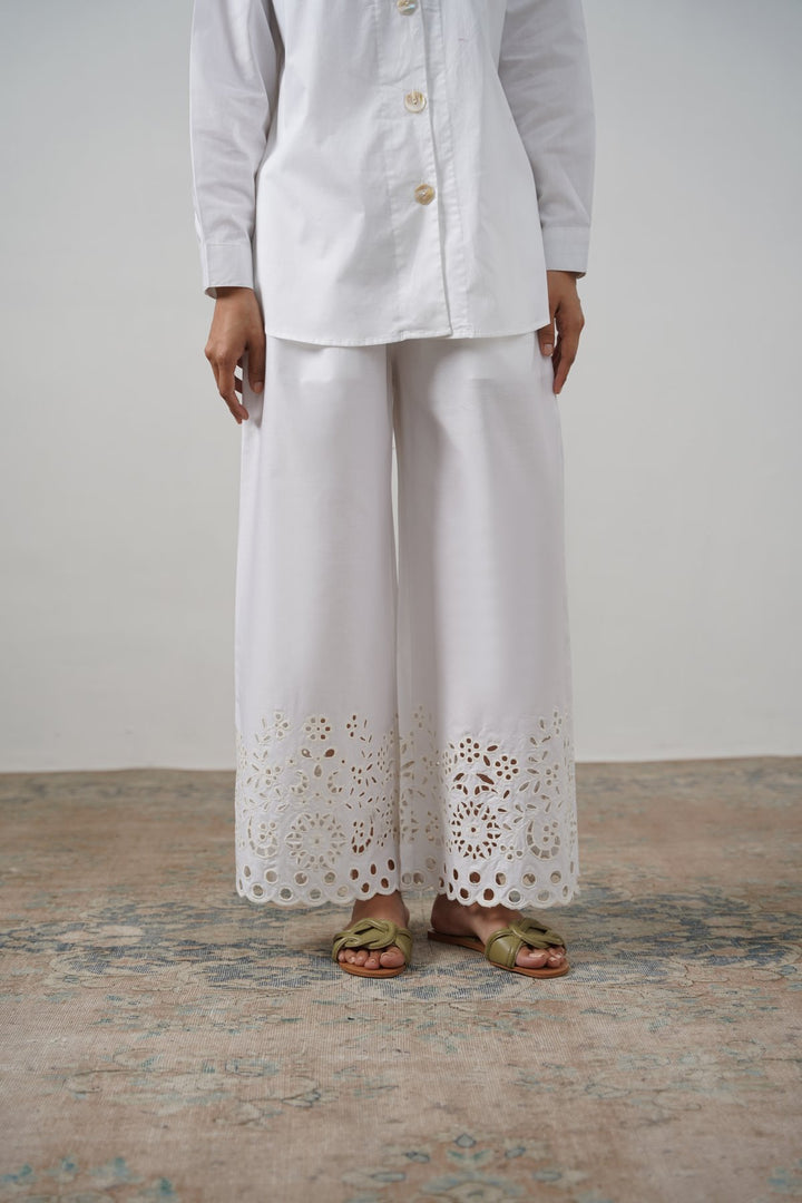 WHITE CREME CUTWORK PANTS
