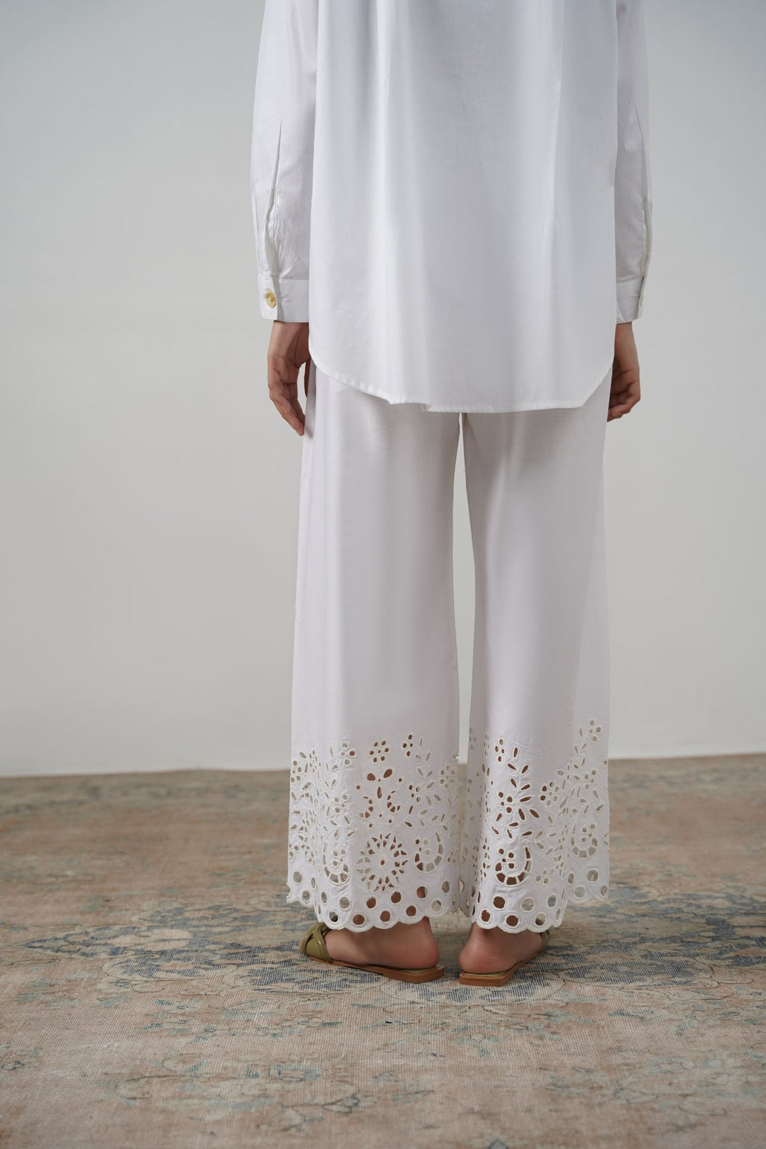 WHITE CREME CUTWORK PANTS
