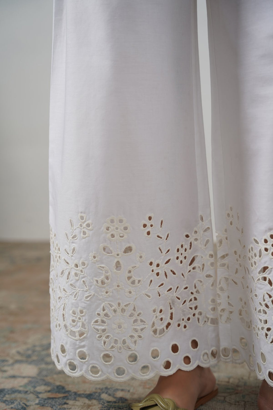 WHITE CREME CUTWORK PANTS